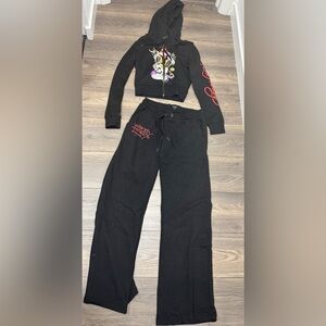 WOMENS ED HARDY CROPPED SWEAT SET